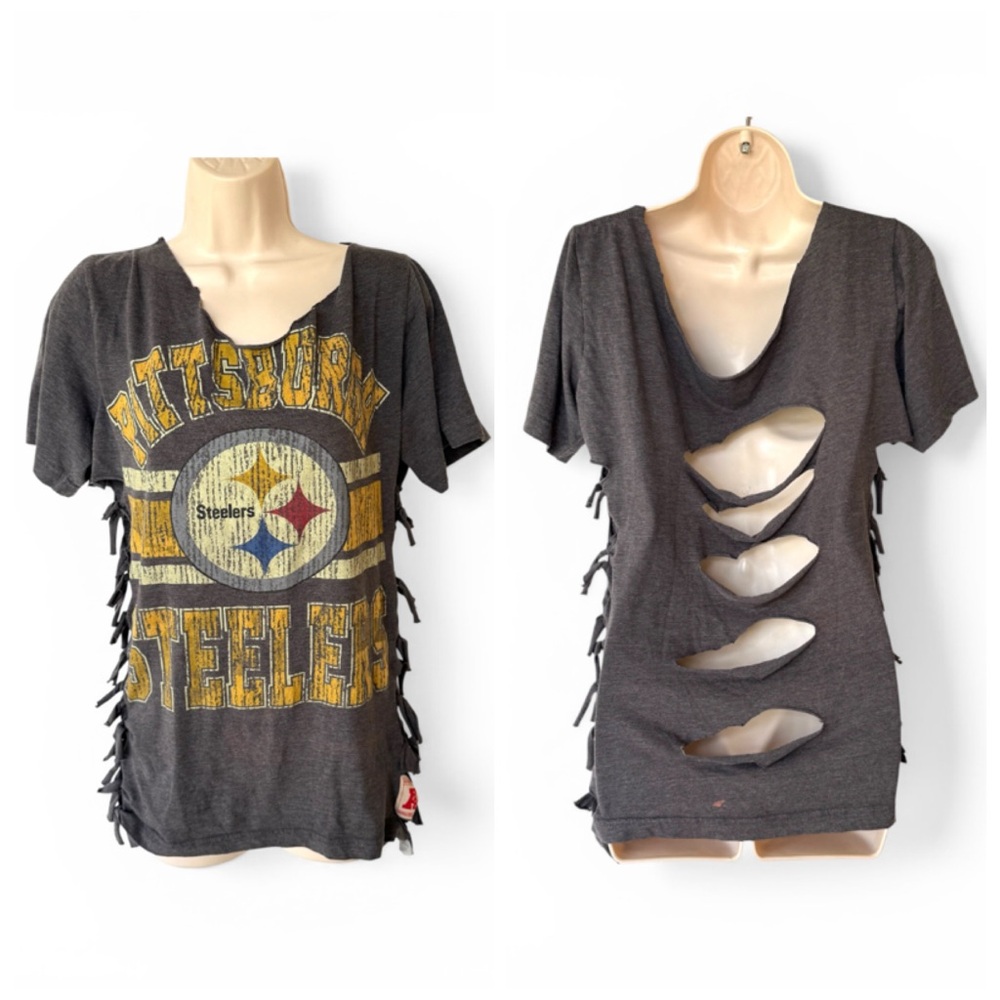 Pittsburgh Steelers team apparel t-shirt re-worked up-cycled cut out design S
